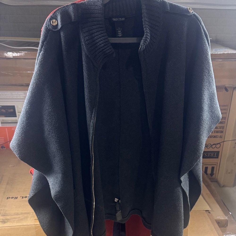 White House Black Market Black Knit Zip-Up Cape
